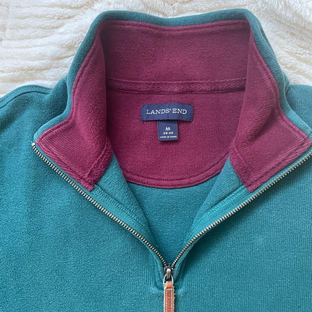 LANDS END 1/4 Zip Mock Neck Sweatshirt - size medium green